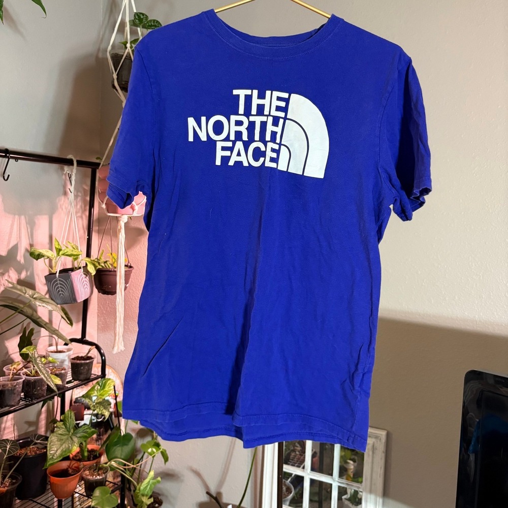 The North Face T Shirt Mens Blue Short Sleeve Logo Graphic Crew Neck Tee L